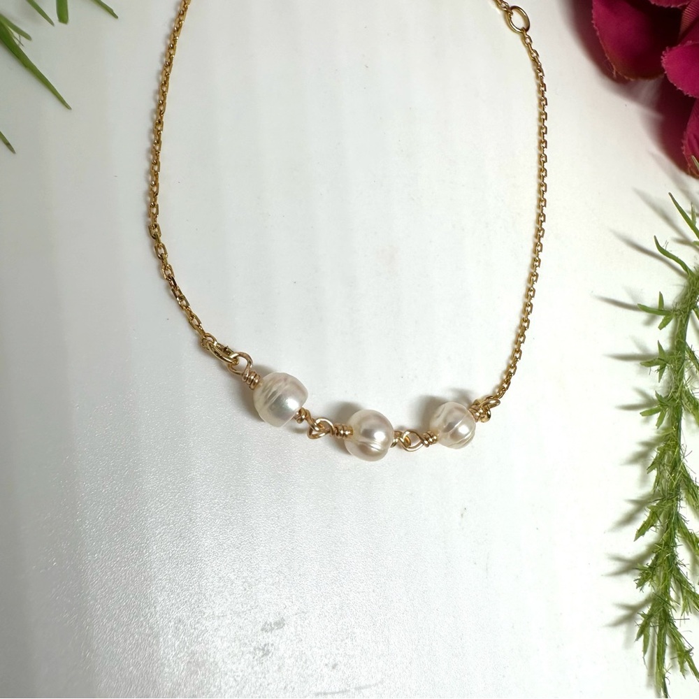 NEW⚜️Freshwater Pearl Dainty Gold Filled Chain Bracelet - Picture 4 of 7